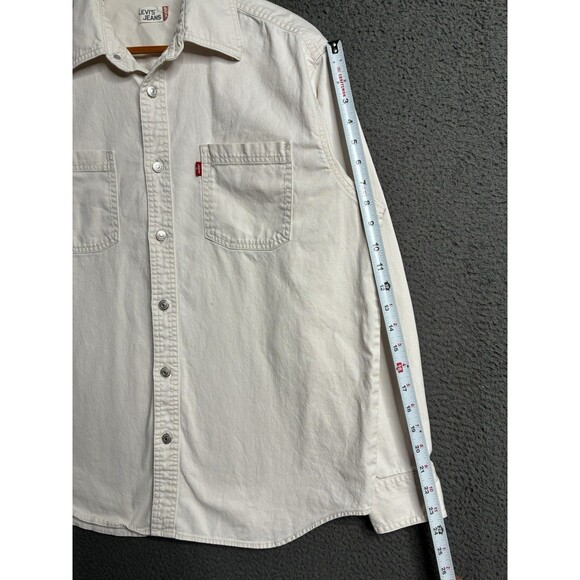 Vintage Levis Denim Shirt Metal Button Up Mens Medium Pockets Red Tab Shacket - Picture 10 of 12